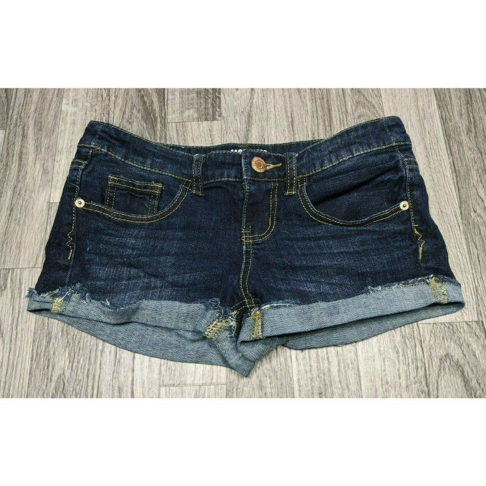 (3/$27)Β MossimoβJuniors Size 5 Fringeβ Hem CuffedβDark Wash Denim Blue Jeans